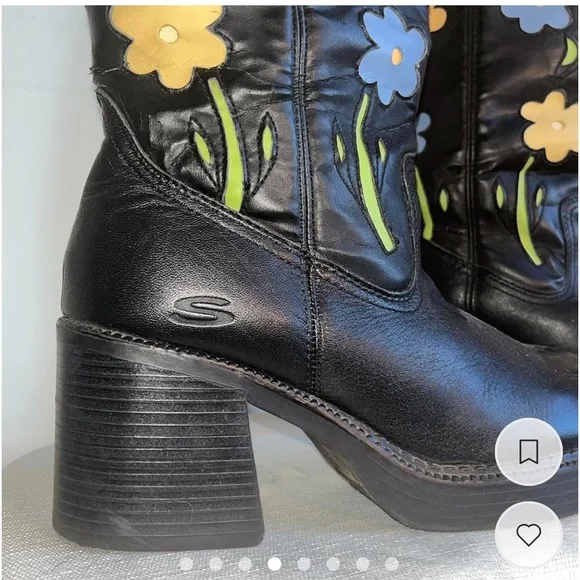 Vintage Skechers Knee High Platform Chunky Combat Boots with flowers - Picture 9 of 9